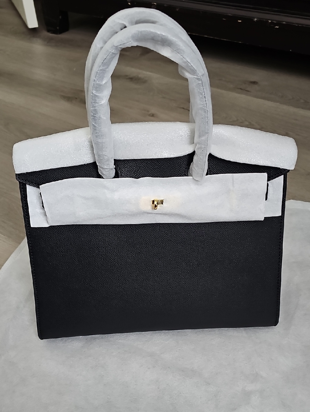 Structured Black Satchel Handbag with Gold Hardware